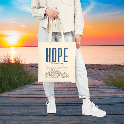 Hope Tote Bag — Isaiah 40:31 Scripture Canvas Shopper with Floral Accent