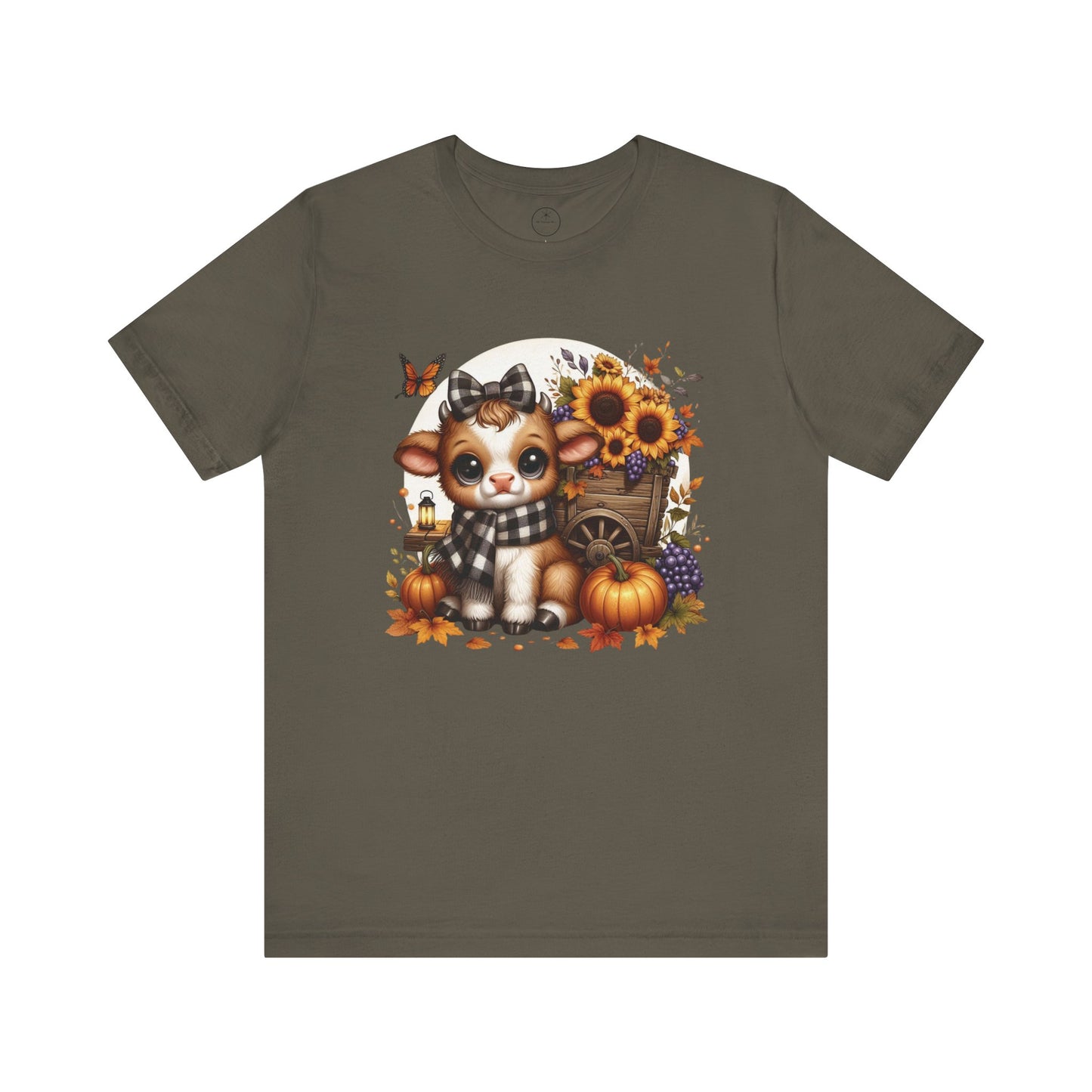 Adorable Fall-Themed Tee featuring Cute Calf with Sunflowers, Harvest Shirt, Autumn Apparel, Thanksgiving Gift, Seasonal Fashion