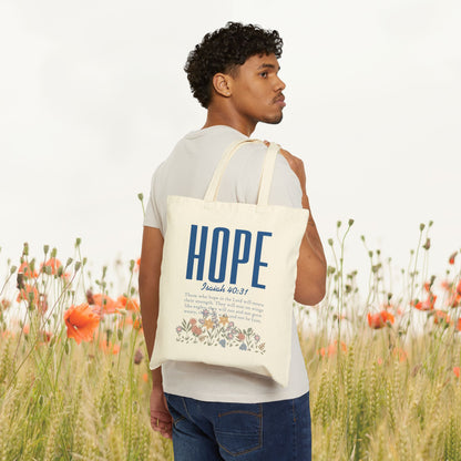 Hope Tote Bag — Isaiah 40:31 Scripture Canvas Shopper with Floral Accent