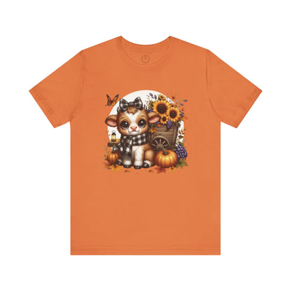 Adorable Fall-Themed Tee featuring Cute Calf with Sunflowers, Harvest Shirt, Autumn Apparel, Thanksgiving Gift, Seasonal Fashion