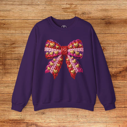 Heart Bow Crewneck Sweatshirt — Faux Crochet Bow Graphic