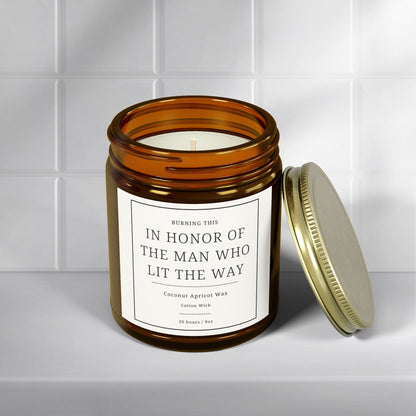 Scented Candle - In Honor of the Man Who Lit the Way, Aromatherapy Gift for Men, Memorial Candle for Dad, Birthday or Father's Day