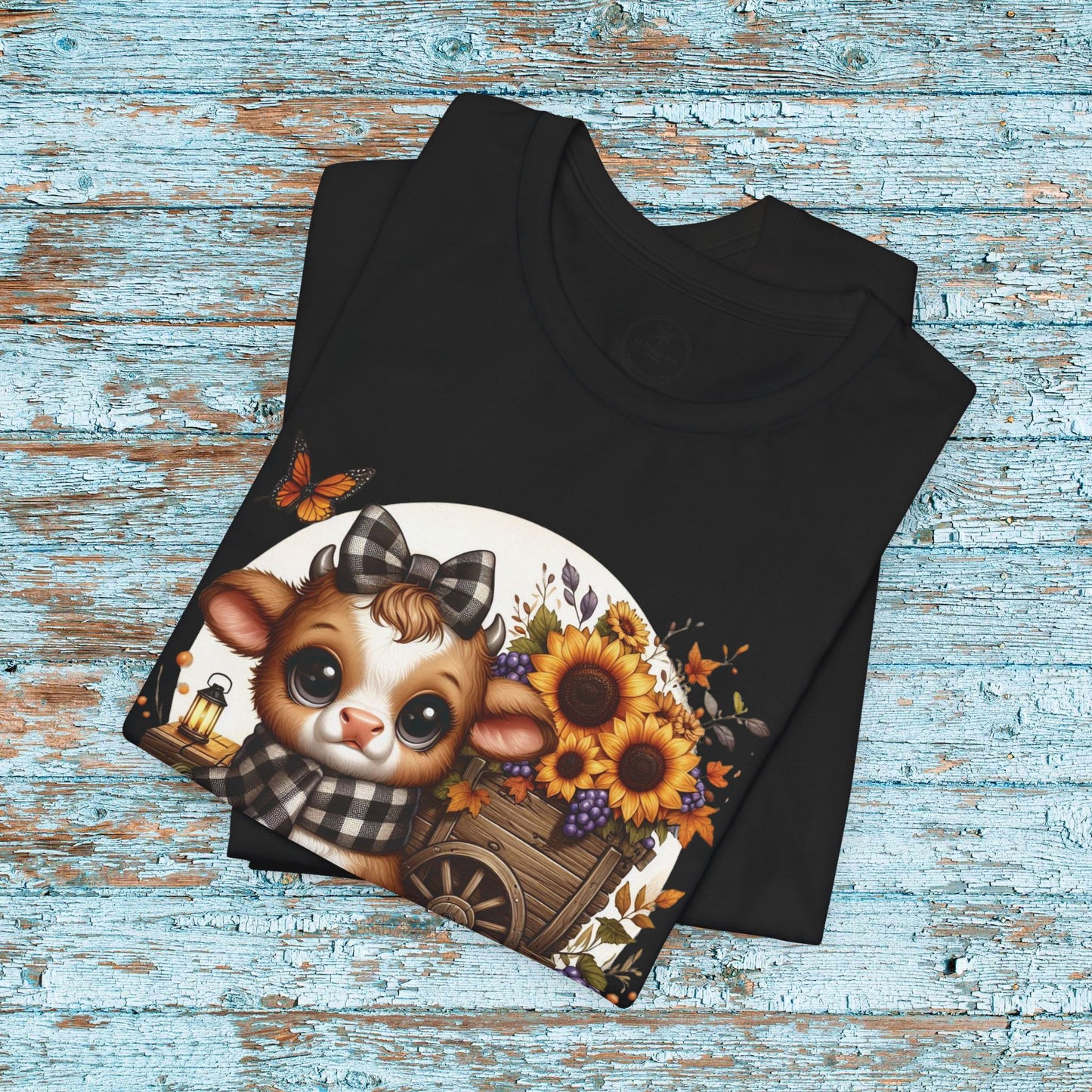 Adorable Fall-Themed Tee featuring Cute Calf with Sunflowers, Harvest Shirt, Autumn Apparel, Thanksgiving Gift, Seasonal Fashion