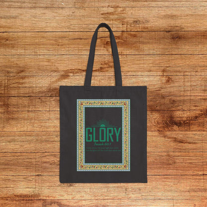 Canvas Tote Bag - "Glory" Vintage Frame Bible Verse Design (Isaiah 60:1)