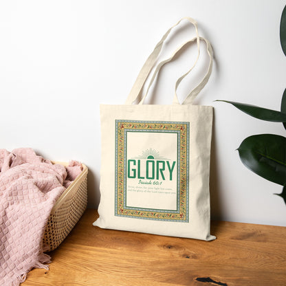 Canvas Tote Bag - "Glory" Vintage Frame Bible Verse Design (Isaiah 60:1)