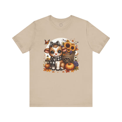 Adorable Fall-Themed Tee featuring Cute Calf with Sunflowers, Harvest Shirt, Autumn Apparel, Thanksgiving Gift, Seasonal Fashion