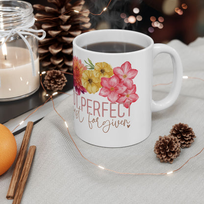 Not Perfect, Just Forgiven Floral Ceramic Mug — Faith-Based 11oz