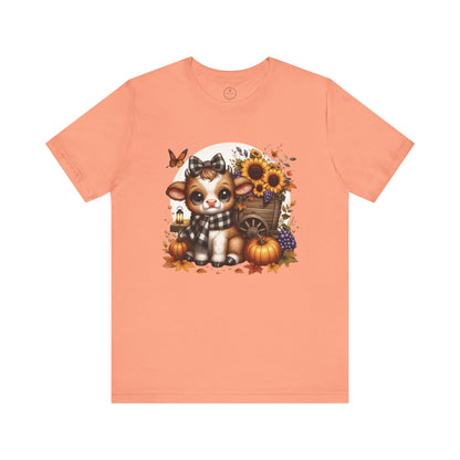Adorable Fall-Themed Tee featuring Cute Calf with Sunflowers, Harvest Shirt, Autumn Apparel, Thanksgiving Gift, Seasonal Fashion