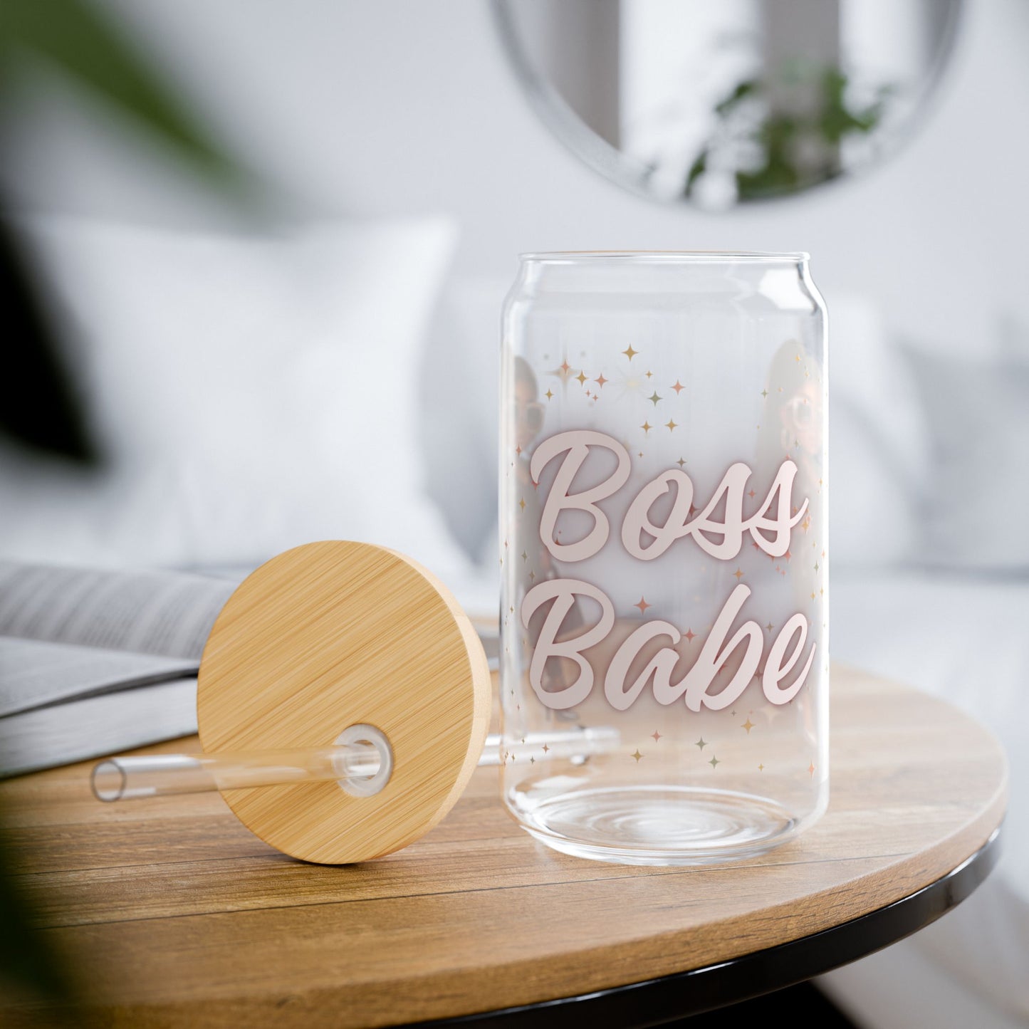 Boss Babe 16oz Sipper Glass — Clear Tumbler with Straw