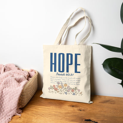 Hope Tote Bag — Isaiah 40:31 Scripture Canvas Shopper with Floral Accent
