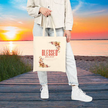 Blessed Floral Tote — 'Blessed' John 20:29 Canvas Tote Bag