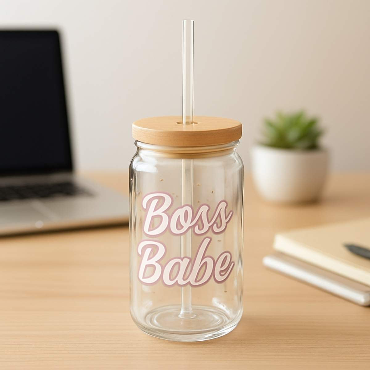 Boss Babe 16oz Sipper Glass — Clear Tumbler with Straw