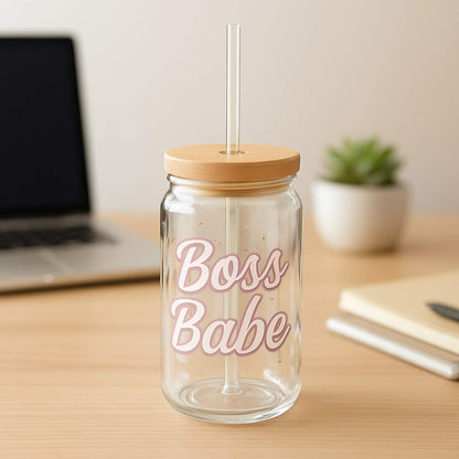 Boss Babe 16oz Sipper Glass — Clear Tumbler with Straw