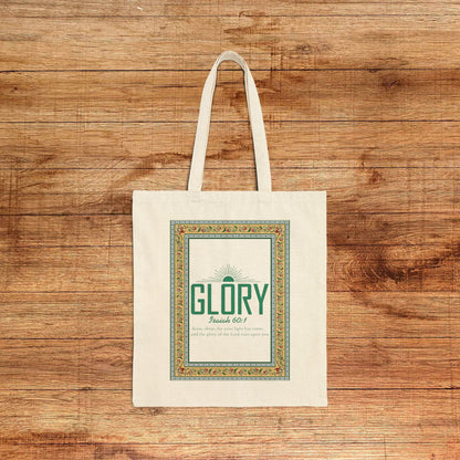 Canvas Tote Bag - "Glory" Vintage Frame Bible Verse Design (Isaiah 60:1)