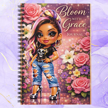 Bloom With Grace Spiral Notebook — Floral Cute Girl Journal, Ruled Lined Notebook