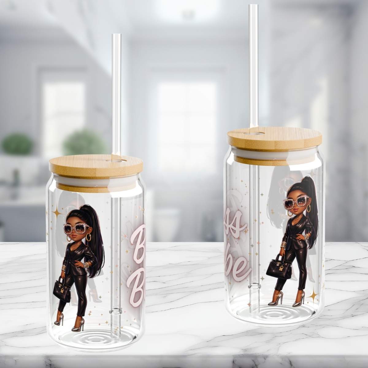 Boss Babe 16oz Sipper Glass — Clear Tumbler with Straw