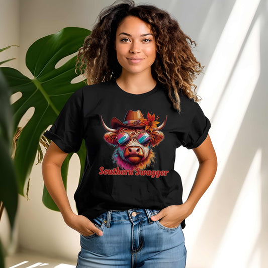 Southern Swagger Unisex Garment-Dyed T-shirt, Casual Summer Tee, Gift for Cow Lovers, Funny Graphic Shirt, Trendy Western Style Tee