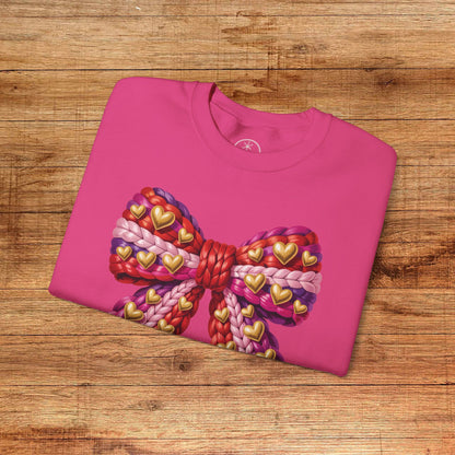 Heart Bow Crewneck Sweatshirt — Faux Crochet Bow Graphic