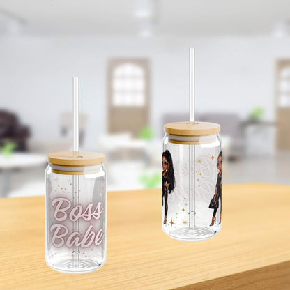 Boss Babe 16oz Sipper Glass — Clear Tumbler with Straw