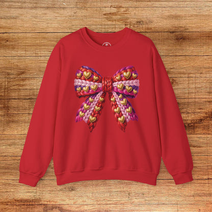 Heart Bow Crewneck Sweatshirt — Faux Crochet Bow Graphic