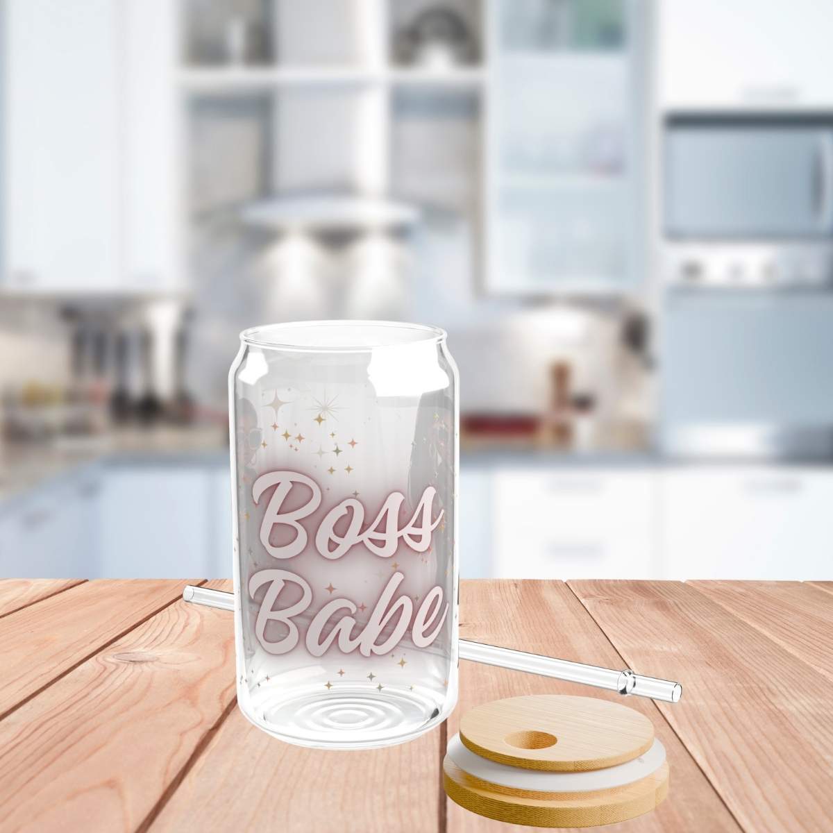 Boss Babe 16oz Sipper Glass — Clear Tumbler with Straw