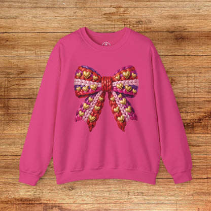 Heart Bow Crewneck Sweatshirt — Faux Crochet Bow Graphic