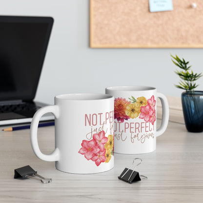 Not Perfect, Just Forgiven Floral Ceramic Mug — Faith-Based 11oz