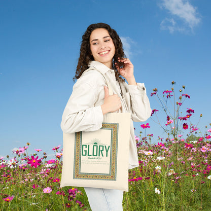 Canvas Tote Bag - "Glory" Vintage Frame Bible Verse Design (Isaiah 60:1)