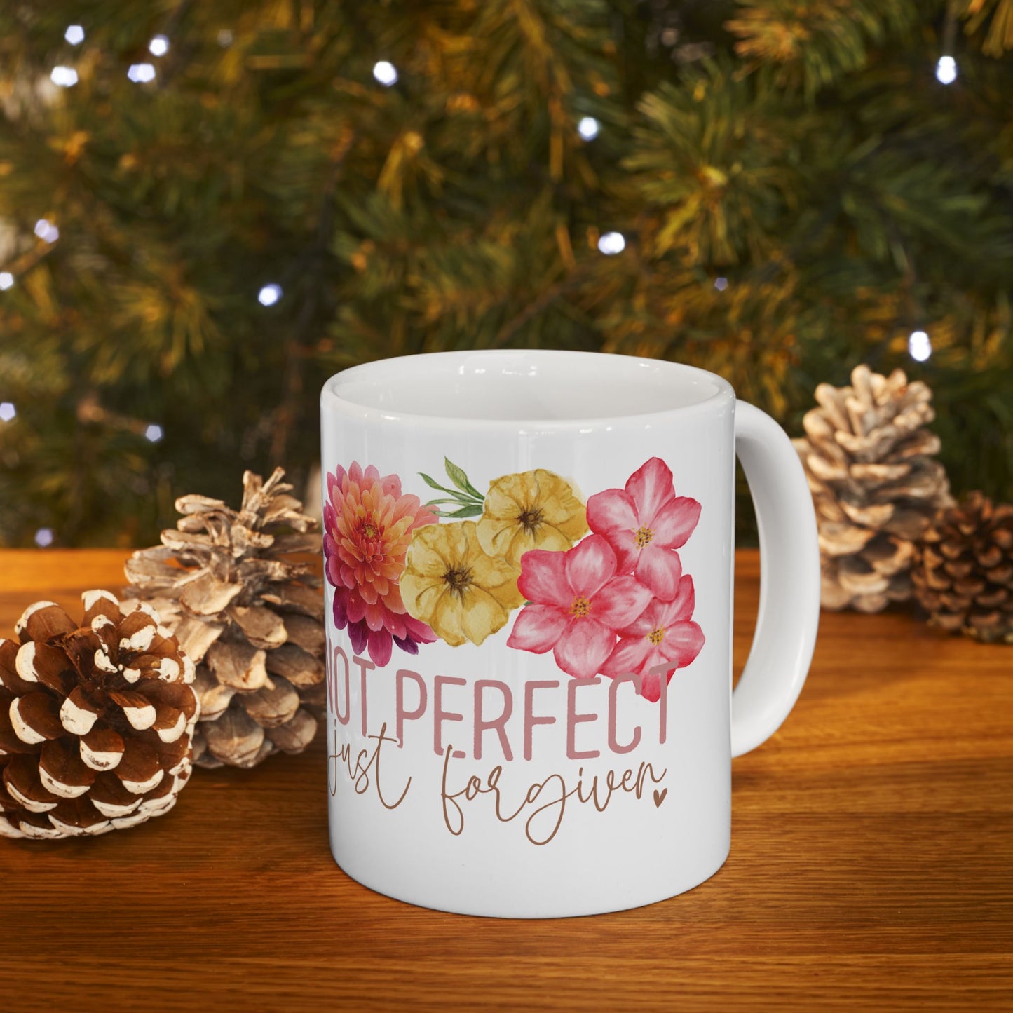 Not Perfect, Just Forgiven Floral Ceramic Mug — Faith-Based 11oz