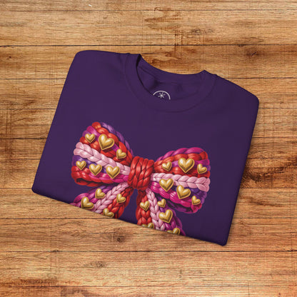 Heart Bow Crewneck Sweatshirt — Faux Crochet Bow Graphic