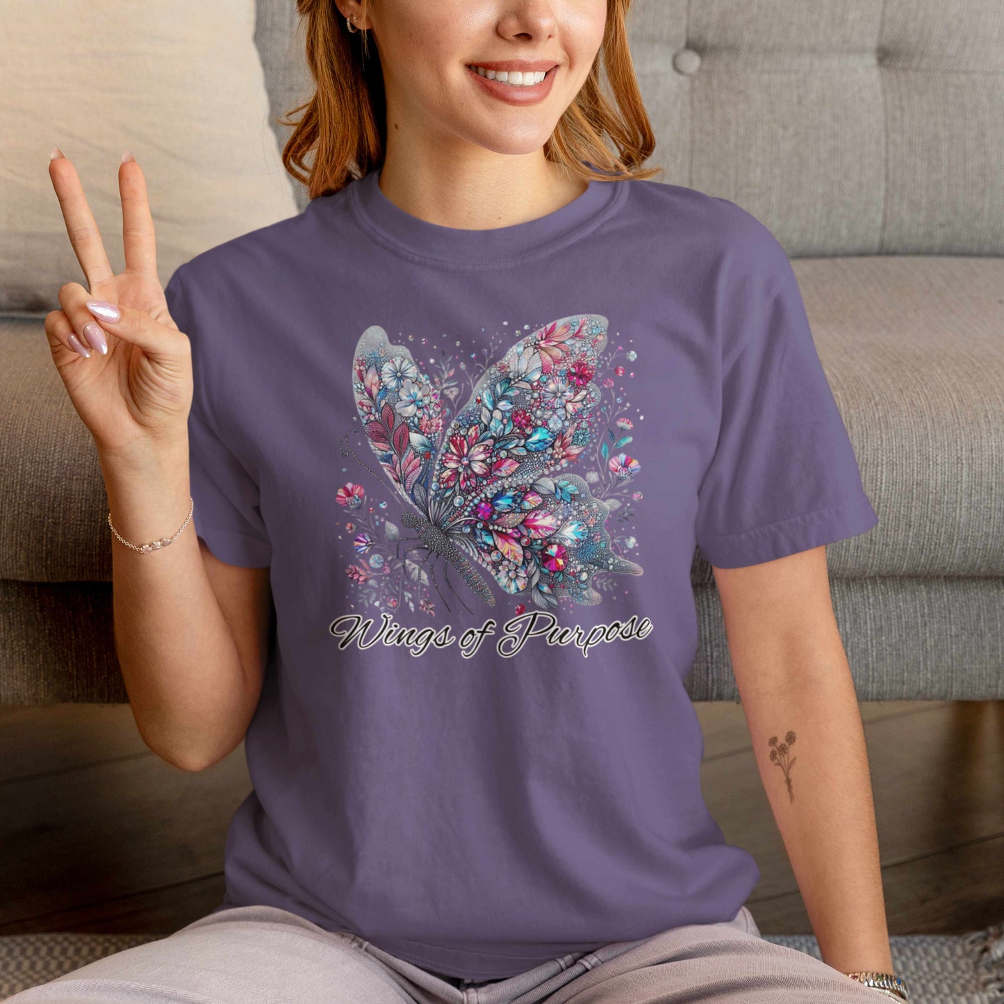 Comfort Colors Wings of Purpose Butterfly Tee - Unisex Garment-Dyed Tee for Inspirational Fashion