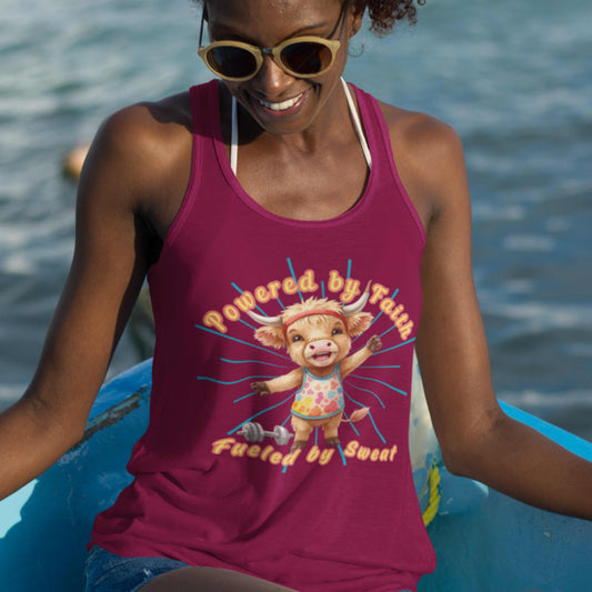 Playful Summer Racerback Tank, Ideal for Beach Days, Cute Gift for Friends, Fun Workout Gear, Faith Base Saying