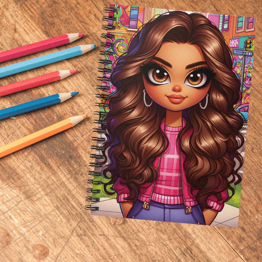 Cute Curly-Haired Girl Spiral Notebook — Ruled Journal