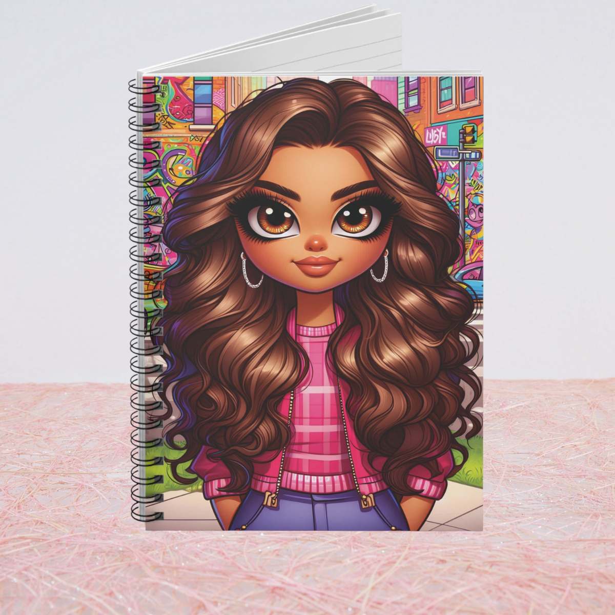 Cute Curly-Haired Girl Spiral Notebook — Ruled Journal