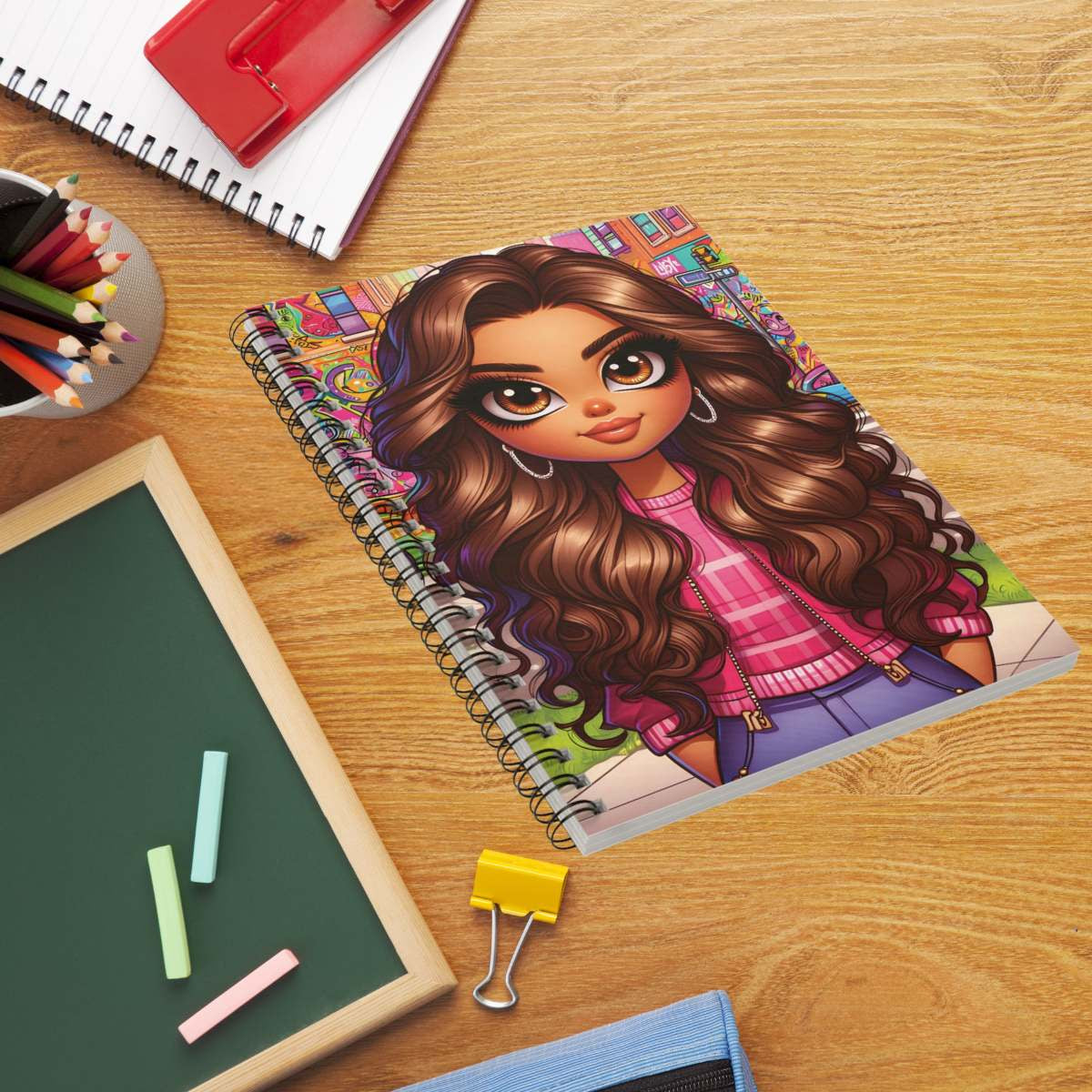 Cute Curly-Haired Girl Spiral Notebook — Ruled Journal