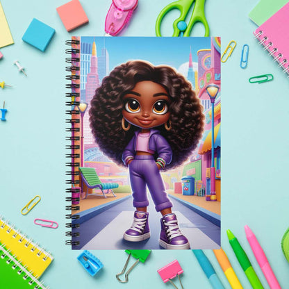 Spiral Notebook — Cute Curly-Haired Girl Illustration, Ruled Journal