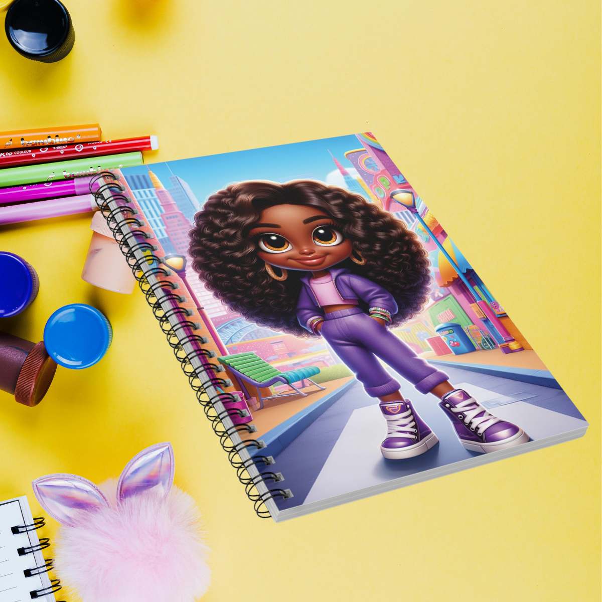 Spiral Notebook — Cute Curly-Haired Girl Illustration, Ruled Journal