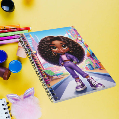 Spiral Notebook — Cute Curly-Haired Girl Illustration, Ruled Journal