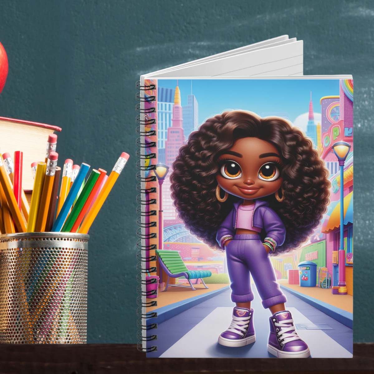 Spiral Notebook — Cute Curly-Haired Girl Illustration, Ruled Journal