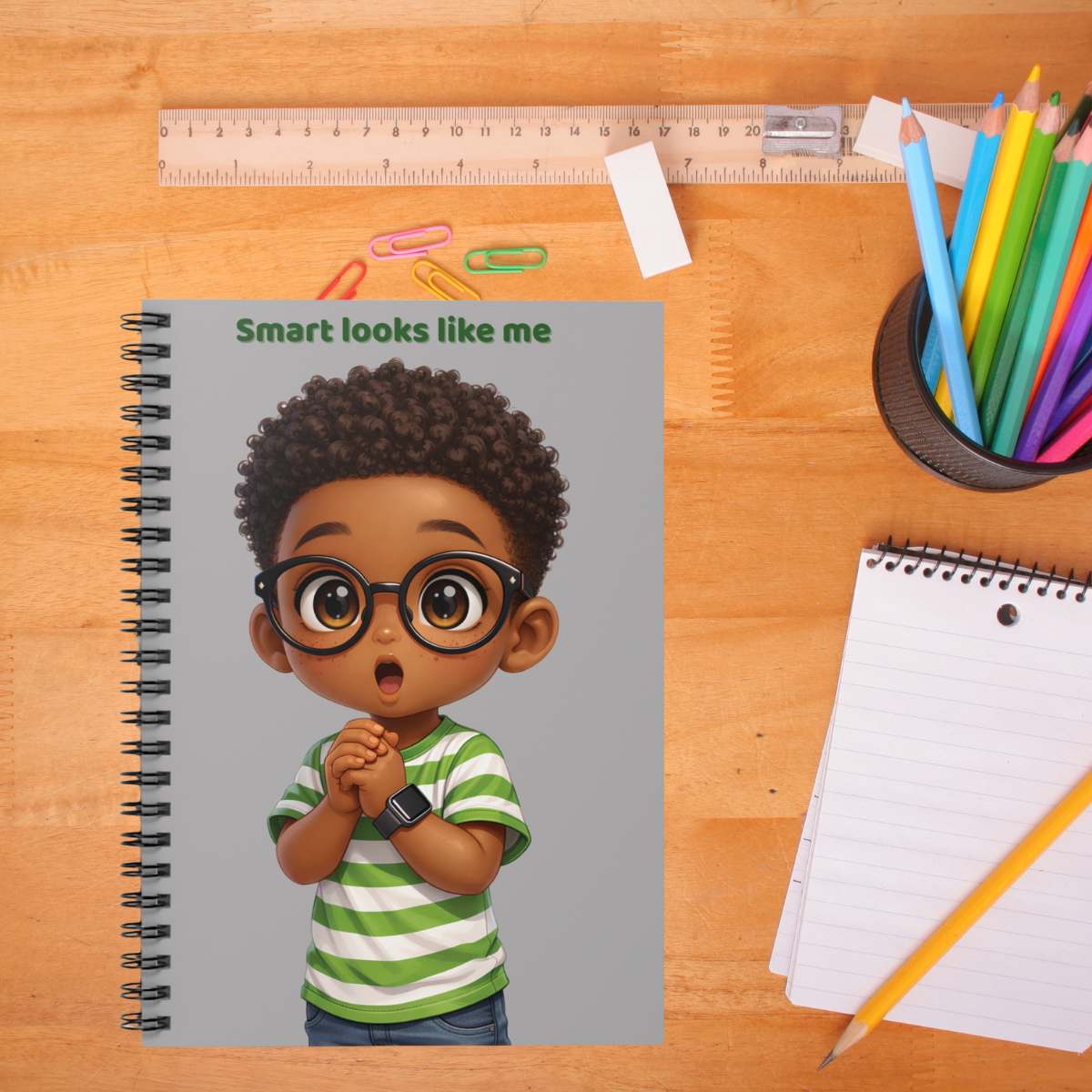 Spiral Notebook — "Smart Looks Like Me" Cute Boy Illustration Ruled Journal